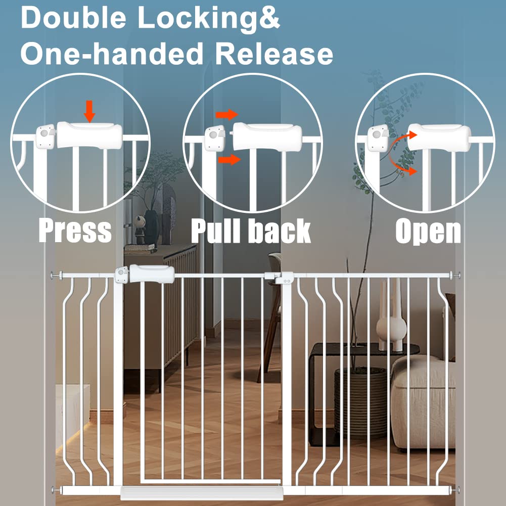 Extra Wide Baby Gates 48-53 Inch Child Dog Pet Gate Indoor Adjustable Safety Child Gates for House Doorway Stairs Banister Walk Through Doggie White