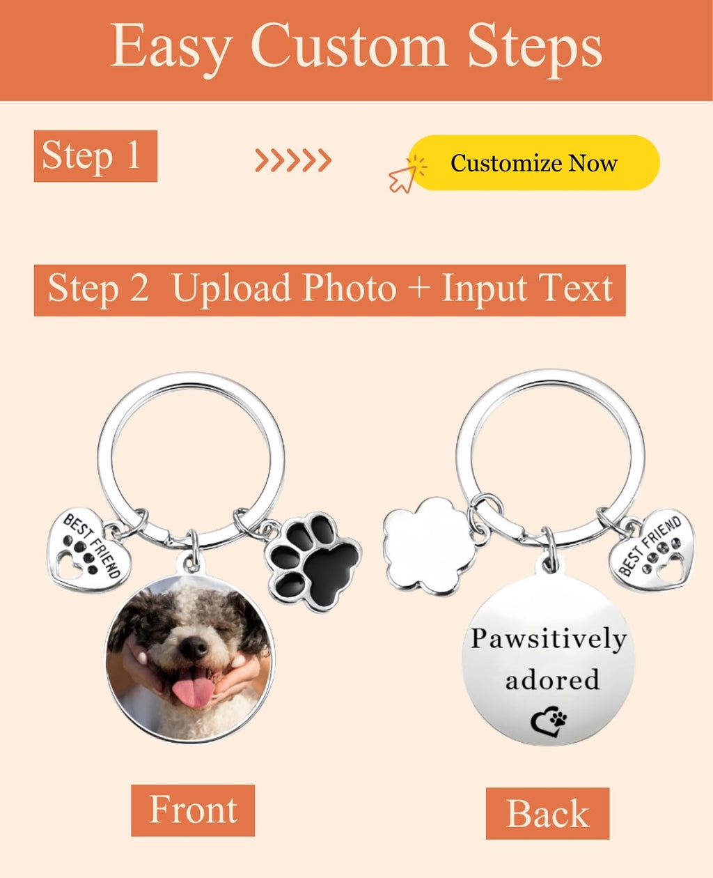 Casmyuni Custom Pet Keychain with Picture Personalized Dog Photo Gifts