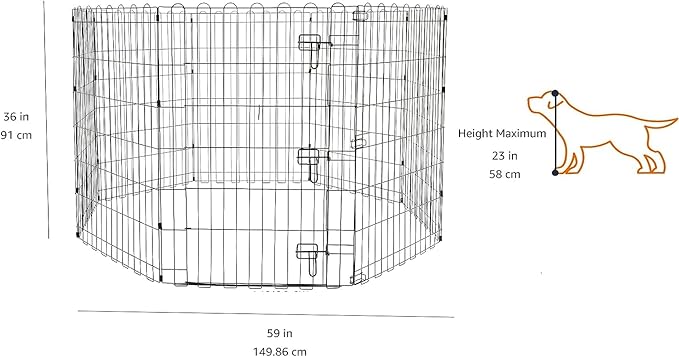 Amazon Basics Foldable Metal Exercise Dog Playpen, Indoor/Outdoor, Single Door, 8 Panels, 36 Inches, Medium, Black