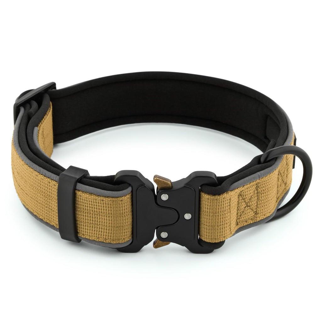 Plutus Pet Tactical Dog Collar, Reflective, Adjustable Heavy Duty Dog Collar, Soft Padded and Comfortable, for Small Medium and Large Dogs (Brown, M)