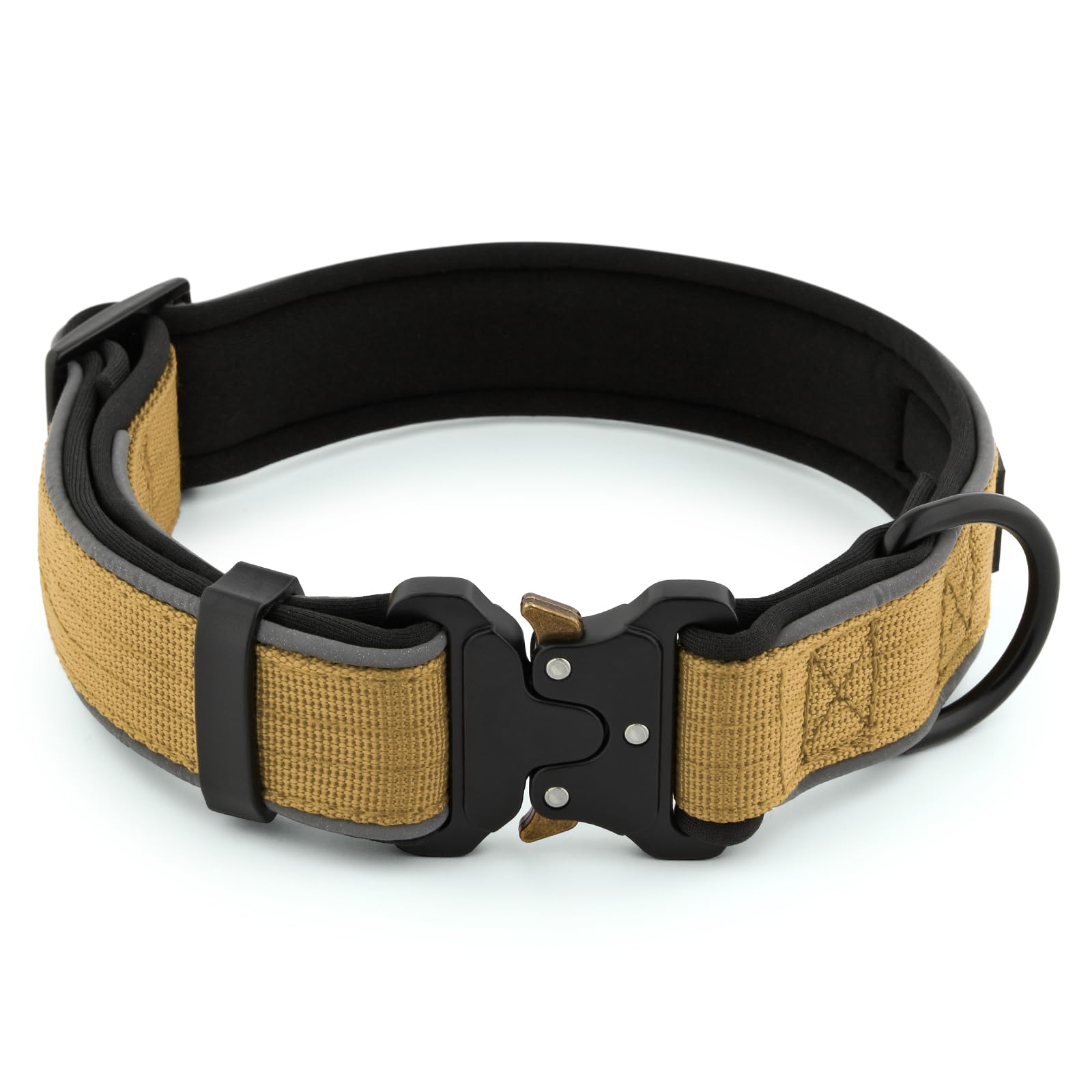 Plutus Pet Tactical Dog Collar, Reflective, Adjustable Heavy Duty Dog Collar, Soft Padded and Comfortable, for Small Medium and Large Dogs (Brown, M)
