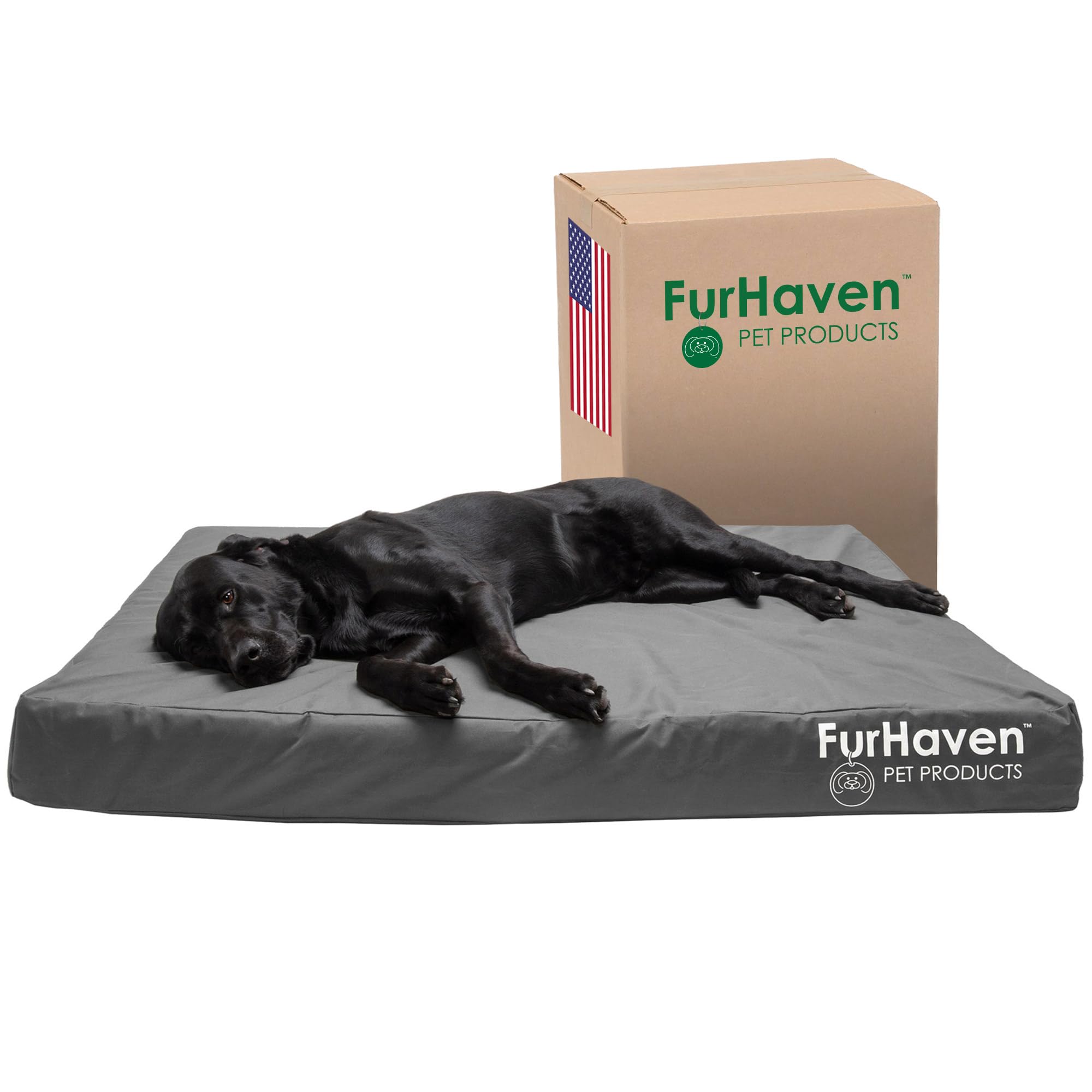 Furhaven Water-Resistant Orthopedic Dog Bed for Large Dogs w/ Removable Washable Cover, For Dogs Up to 125 lbs - Indoor/Outdoor Logo Print Oxford Polycanvas Mattress - Stone Gray, Jumbo Plus/XXL