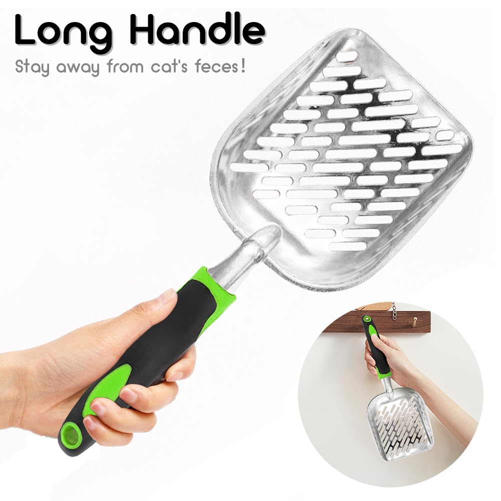 Apidgrowth Cat Litter Scoop-Metal Cat Scooper-Long Handle Scoop,Cat Scooper-Poop Sifting-Mesh Shovel-Suitable for Cat Litter Box(Green)-Christmas