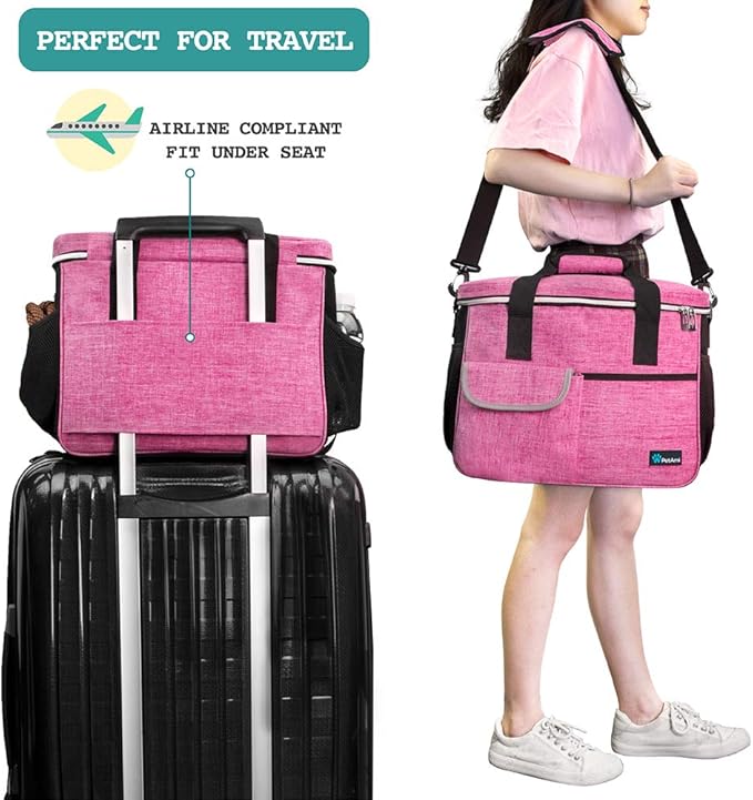 PetAmi Dog Travel Bag Organizer, Pet Supplies Tote Diaper Bag, Pink Medium