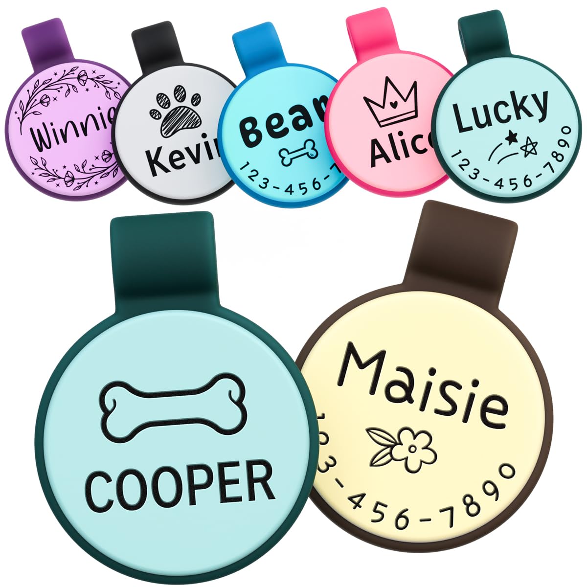 Brayhoo Silent Silicone Dog Tags, Custom Engraved Pet ID Tags for Cats and Dogs, Personalized Small Size Cat Tags with Cute Designs (Designs, Regular)