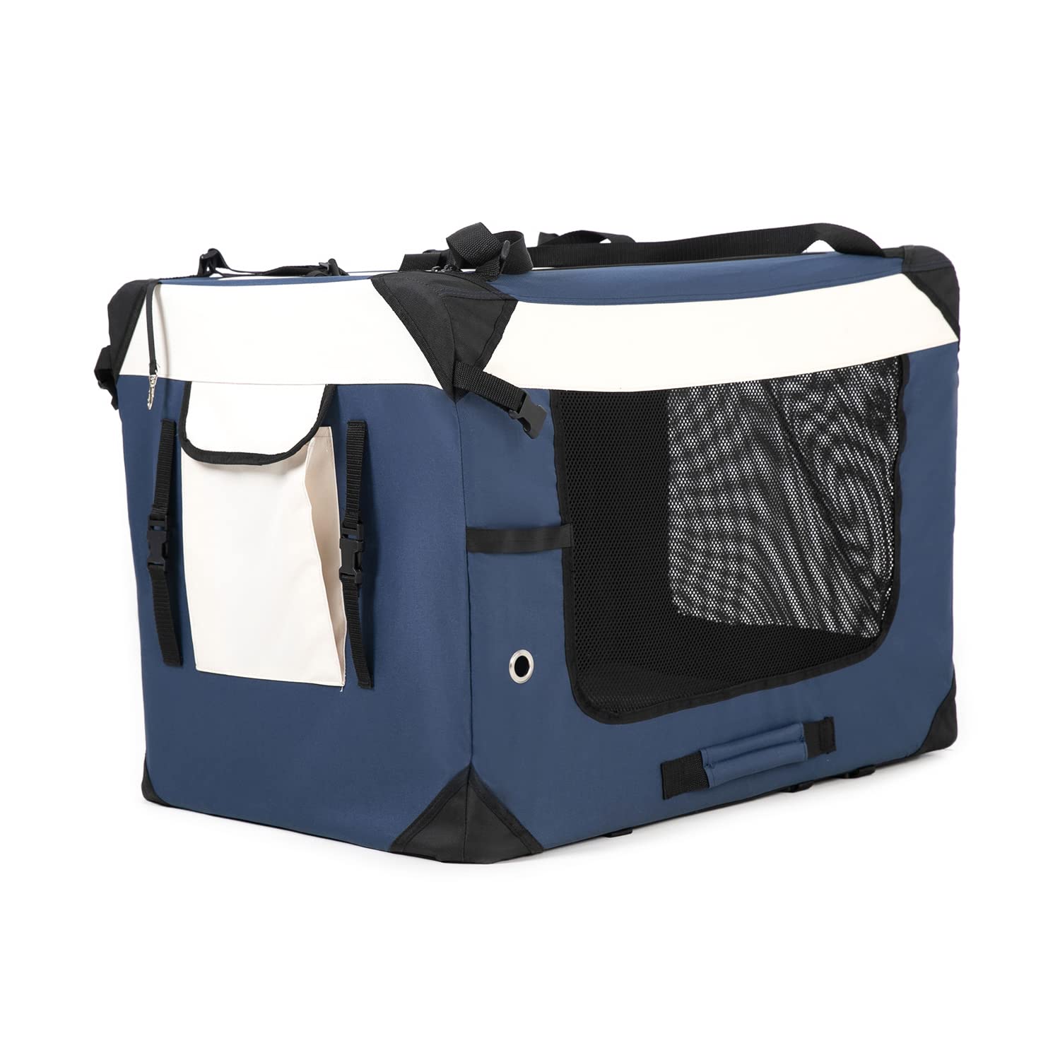 Sivlefoss Large Cat Carrier, Collapsible Dog Travel Crate Portable Soft-Sided Pet Carrier with Super Soft Warm Plush Mat for Indoor and Outdoor 20x14x14in,Navy Blue