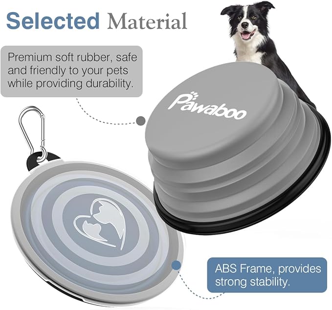 Pawaboo Collapsible Travel Dog Bowls 2 Pack with Lids&Carabiners Silicone