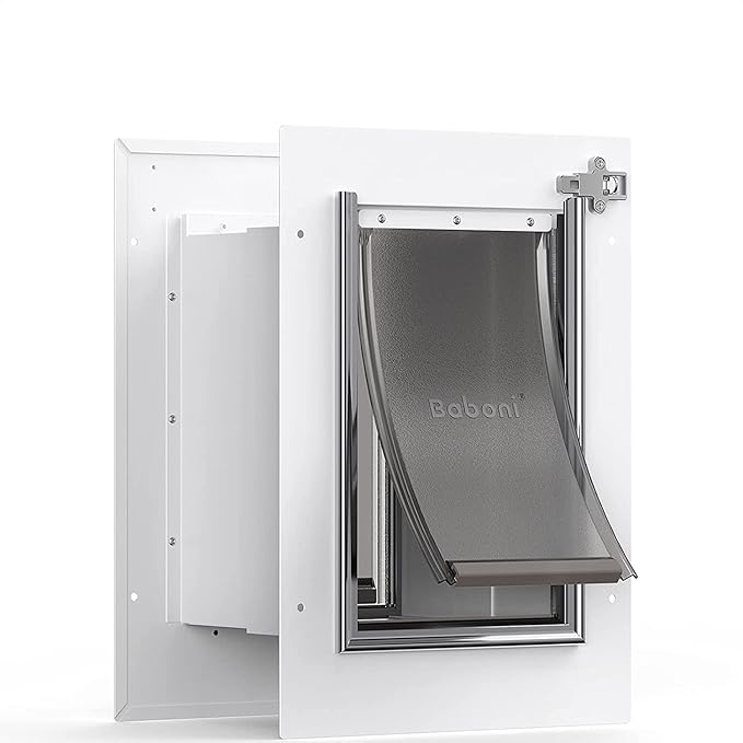 Baboni Pet Door for Wall, Steel Frame and Telescoping Tunnel, Double Flap Dog Door and Cat Door, Strong and Durable (Pets Up to 12 Lb) -Small