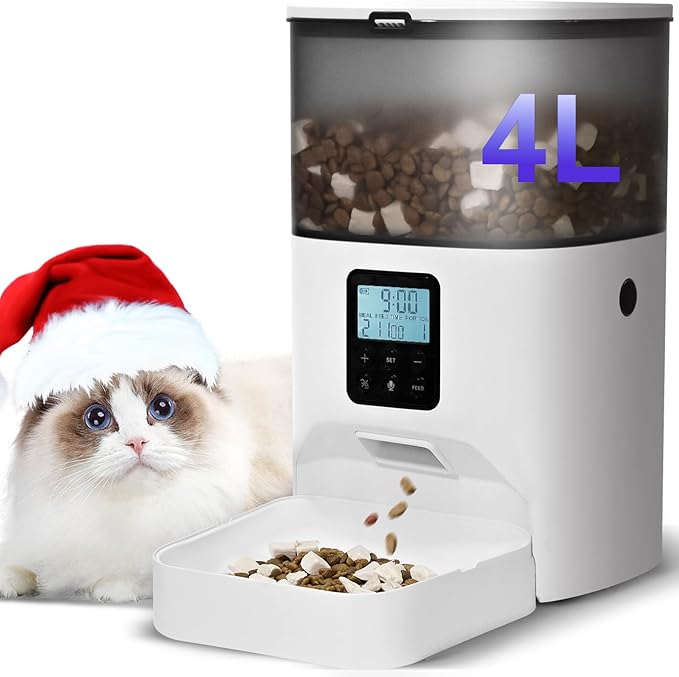ANDOLL HOME 2.4G Automatic Cat Feeder, 4L WiFi Food Dispenser with 10s Voice Recorder, Pet Feeder up to 10 Meals per Day, Timed Cat Feeder with Dry Food Sealed Ring