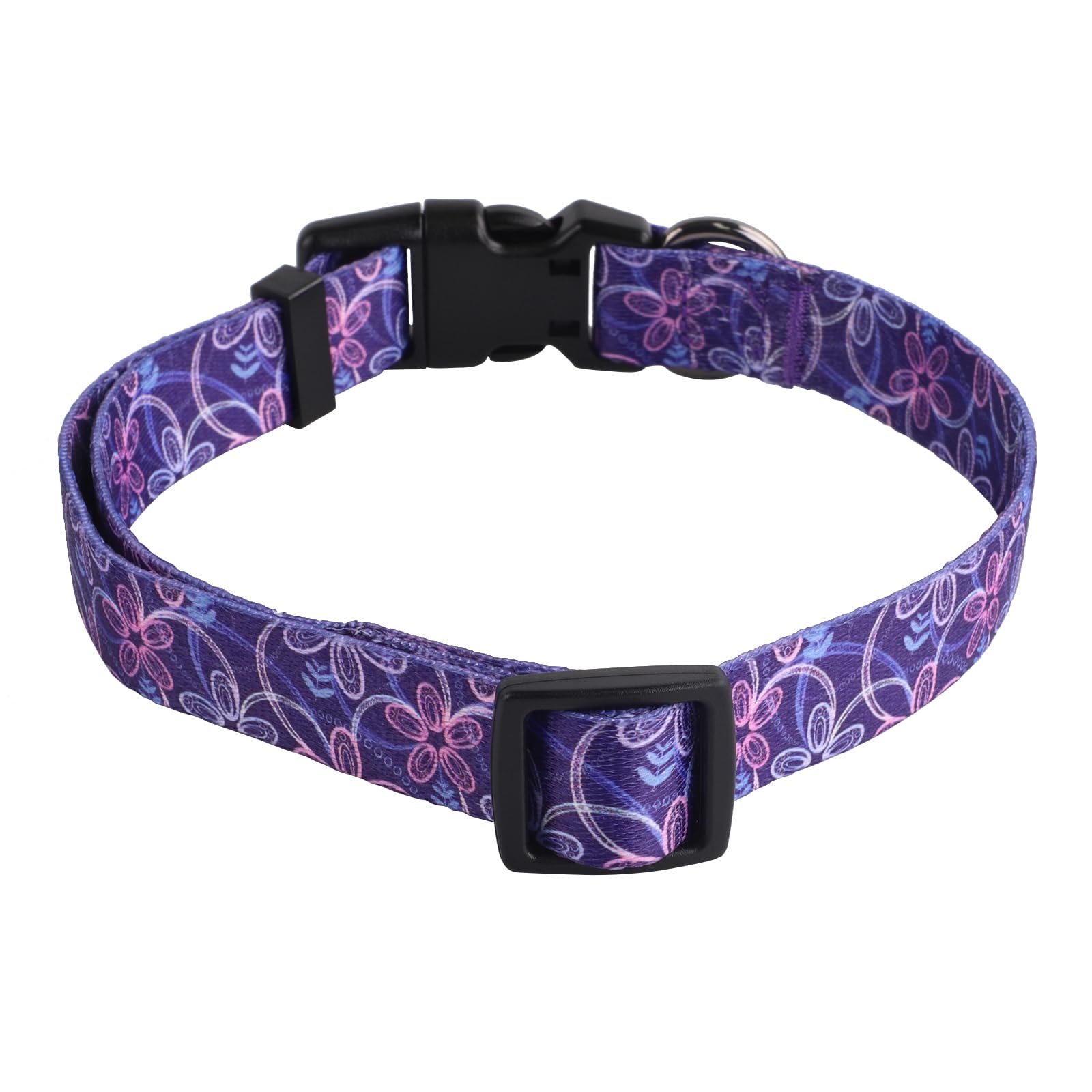 QQPETS Adjustable Soft Dog Collar: Print Flower Pink Multicolor Cute Patterns for XS Small Medium Large Pet Girl Boy Puppy Walking Running Training
