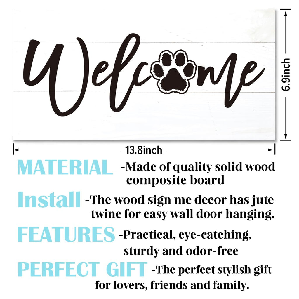 Welcome Sign for Front Door, Welcome Decor Wooden Hanging Sign for Wall Decor, Cat's Paw Pattern Wall Signs, Rustic Funny Wooden Outdoor Front Door Hanging Decoration 13.8X6.9 inches