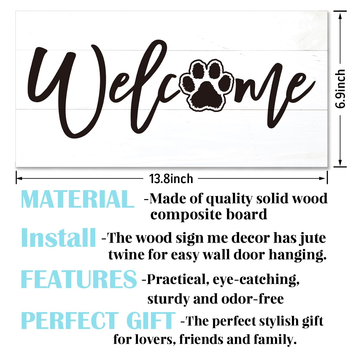Welcome Sign for Front Door, Welcome Decor Wooden Hanging Sign for Wall Decor, Cat's Paw Pattern Wall Signs, Rustic Funny Wooden Outdoor Front Door Hanging Decoration 13.8X6.9 inches