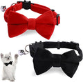 2 Pcs Velvet Cat Collar Cute Cat Bow Tie Collar Adjustable Breakaway Collars with Bell and Bow Tie Solid Color Removable Cats with Safety Buckle for Cats Kitten Puppy Pet Accessories