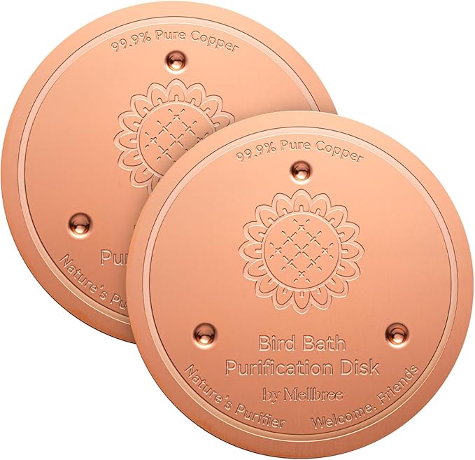 Mellbree 4-Pack Bird Bath Copper Disc, 0.6mm Reinforced 99.99% Pure Copper Cleaning Disk with Triple-Point Support for Physical Safe Clean Water All-Season (Sunflower)