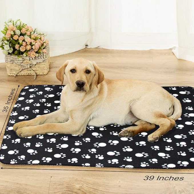 Comsmart Dog Blankets for Small Dogs, 6 Pack Puppy Blanket Cute Paw Print Pet Blanket for Dog, Puppy, Cat, Kitten, 39x35 inches, Black