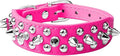 haoyueer Spiked Dog Collar Soft Pu Leather Mushrooms Rivet Spike Studded Puppy Adjustable Pet Collars for Small Breeds (L, Hot Pink)