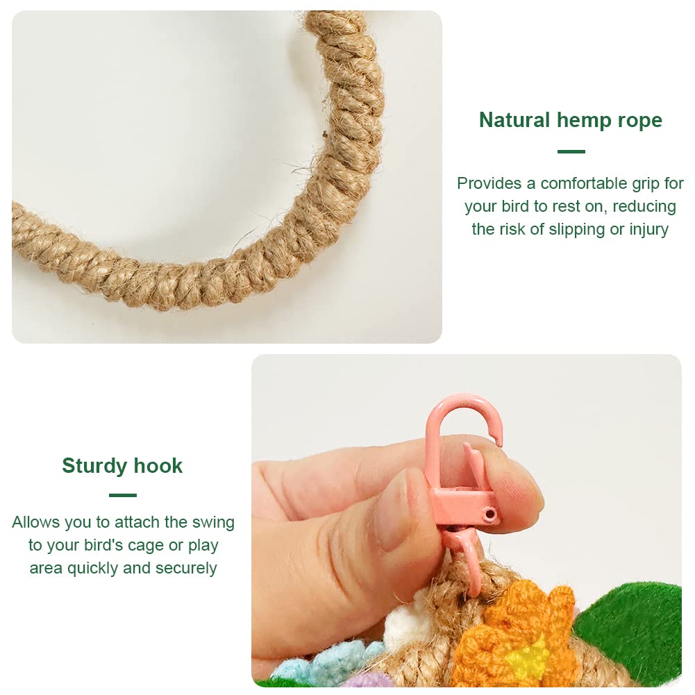 La La Pet® Bird Rope Swing with Hanging Hook Bird Rope Perch Bird Swing Perch Bird Perch Stand Bird Cage Toy for Parrot Budgie Parakeet Cockatiel Cockatoo Conure Heart