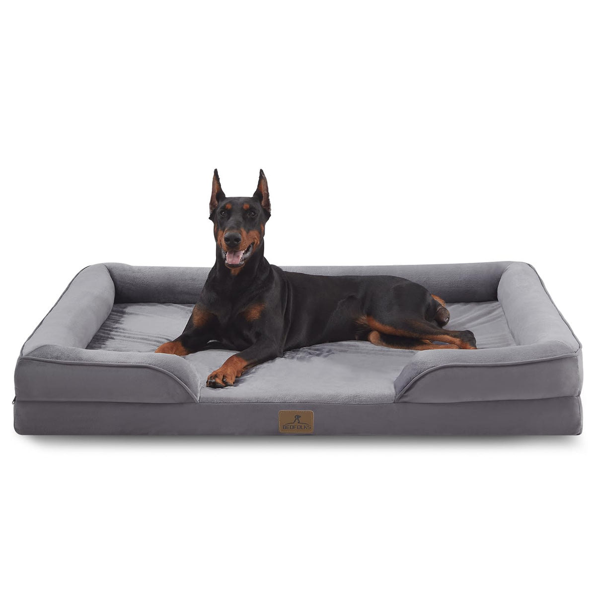 Bedfolks Orthopedic Dog Bed, Big Waterproof Dog Sofa Bed for Large Dogs, Egg Foam Pet Couch Bed with Removable Washable Cover and Nonslip Bottom, Black