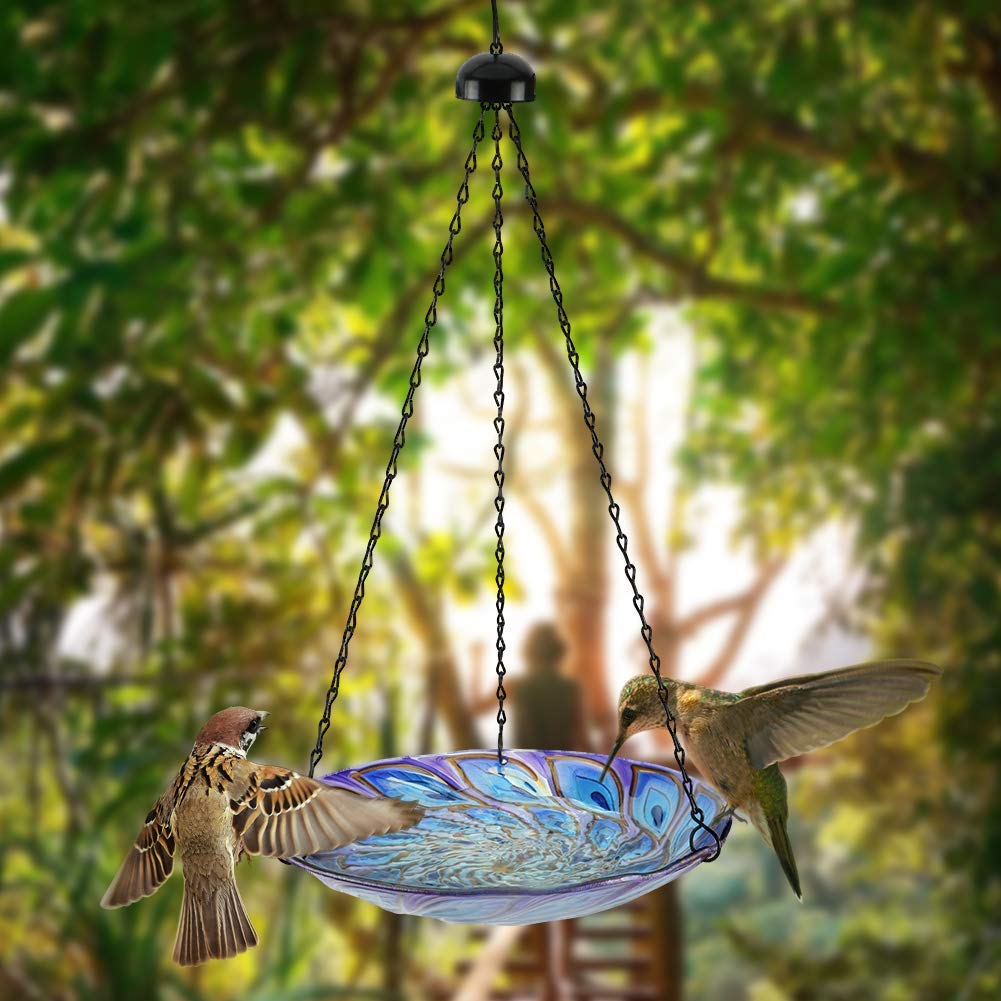 VCUTEKA Hanging Bird Baths Outdoor Glass Birdbath Feeder for Garden Decor