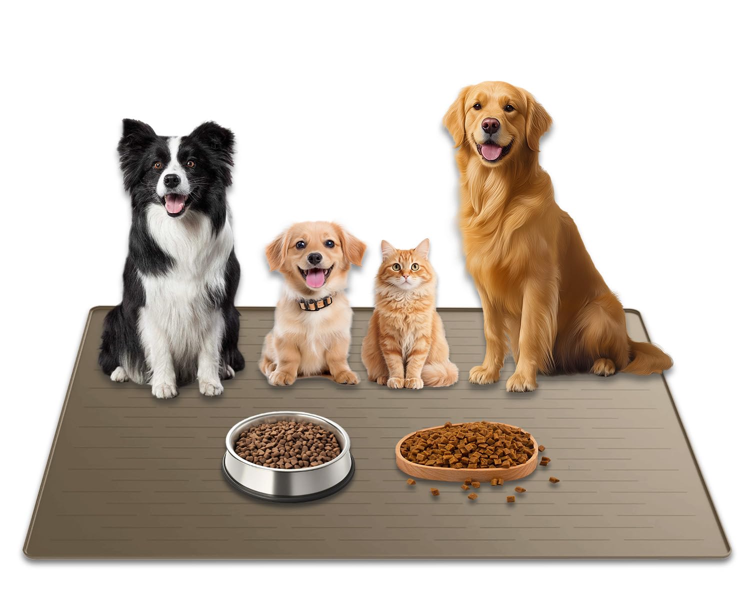 48"x32" Extra Large Pet Food Mat, 1.5MM Super Thick Silicone Dog Mats for Food and Water, XXXL Nonslip Pet Feeding Mats for Floors,Dog Cat Bowl Mat with Raised Edges, Brown