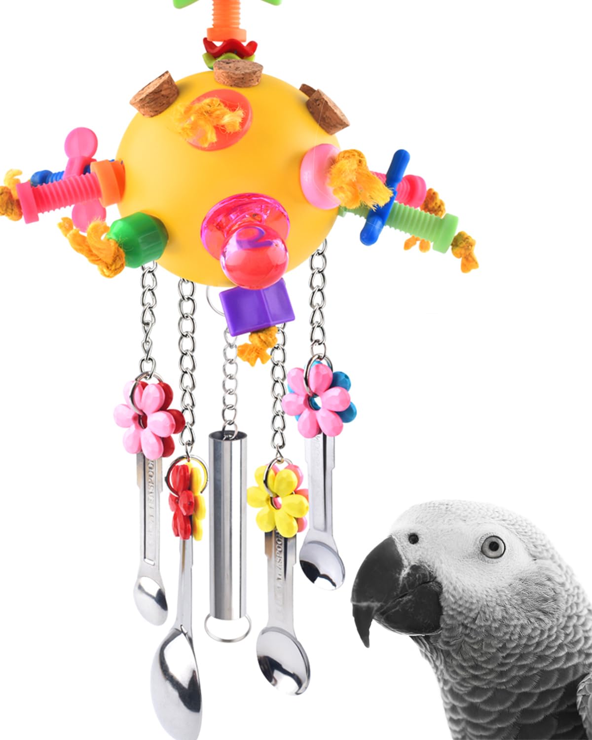 KATUMO Bird Toys, 2PCS Parrot Pull Spoons Colorful Acrylic Stick Chew Toys for Parrot, Parakeet, African Grey, Conure, Caique, Quaker, Small Cockatoo, Mini Macaw, Eclectus and Similar Birds