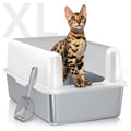 Stainless Steel Cat Litter Box, XL High Sided Open Top Pan with Scoop