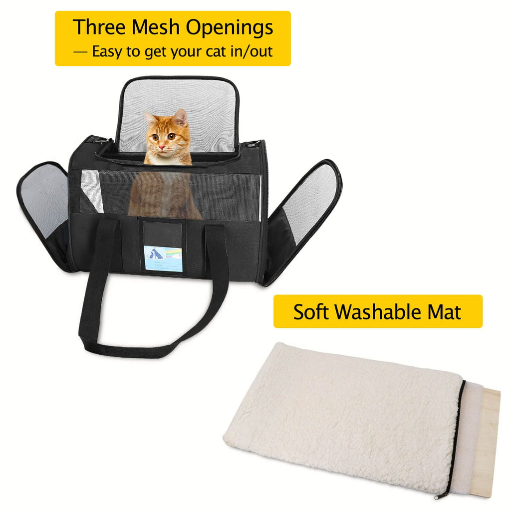Refrze Pet Carrier Airline Approved, Cat Carriers for Medium Cats Small Cats, Soft Dog Carriers for Small Dogs, TSA Approved Pet Carrier for Cat Dog of 15 Lbs, Puppy Carrier,Black
