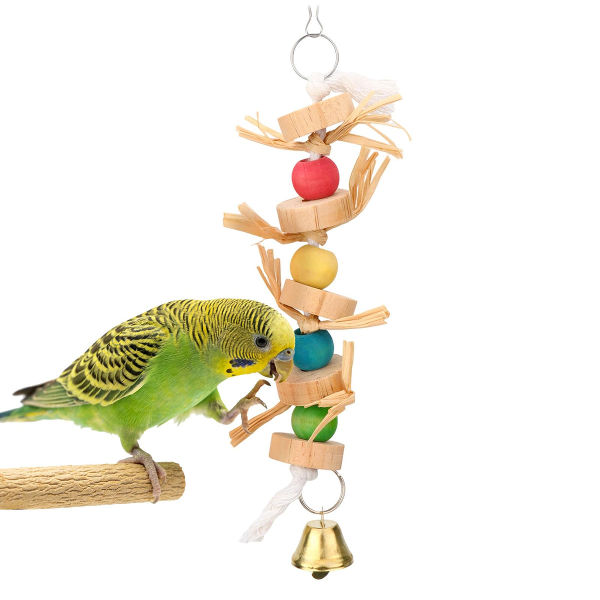 Hypeety Wooden Blocks Bird Chew Toys Natural Hanging Chewing Toy with Bells