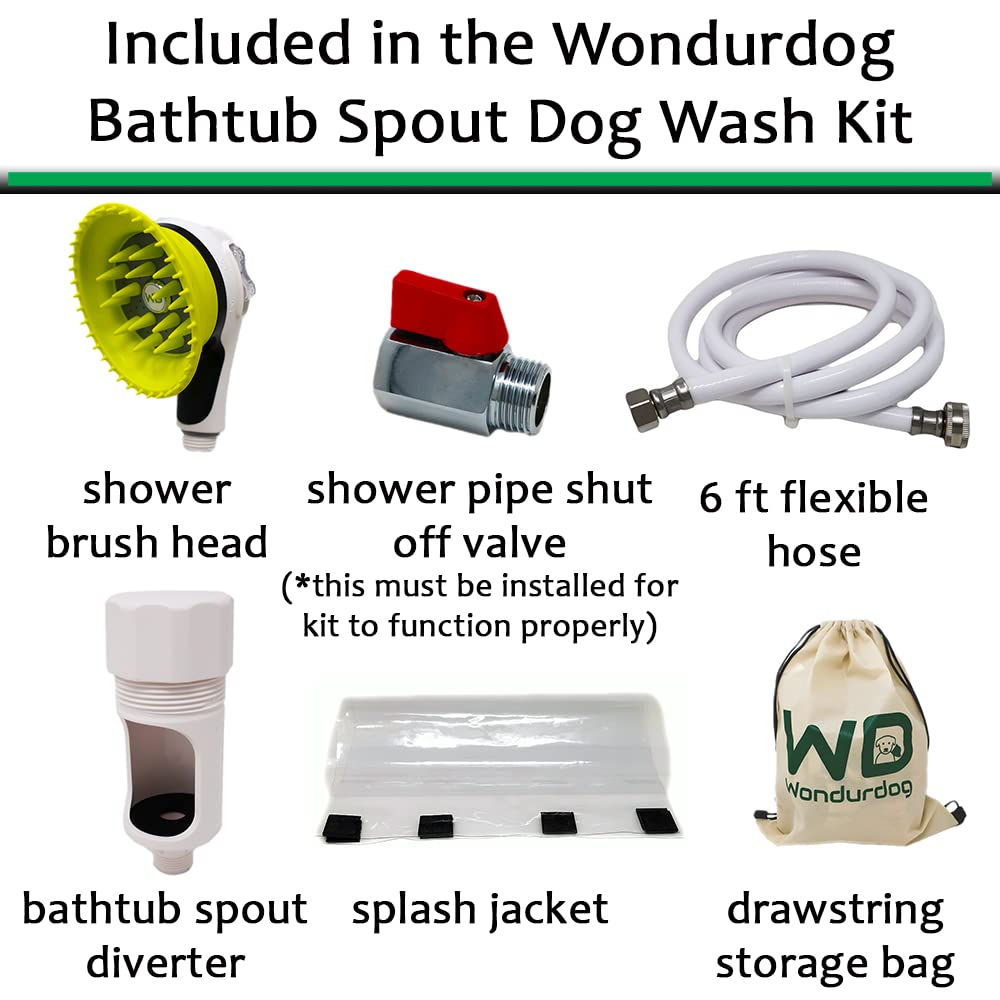 Wondurdog Dog Wash Bathtub Spout Kit, Garden Hose, Pull Up Diverter Only