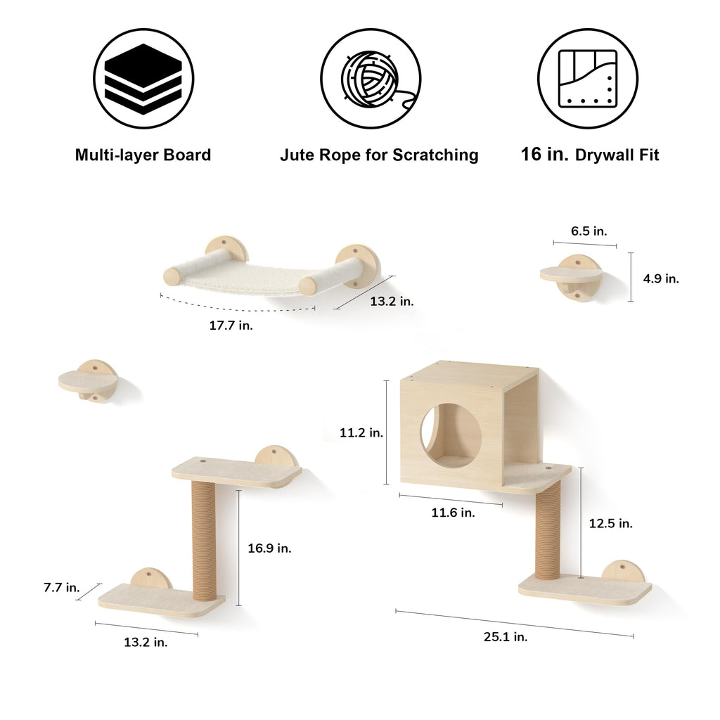 FUKUMARU Cat Wall Shelves, 5 in 1 Set, Beige