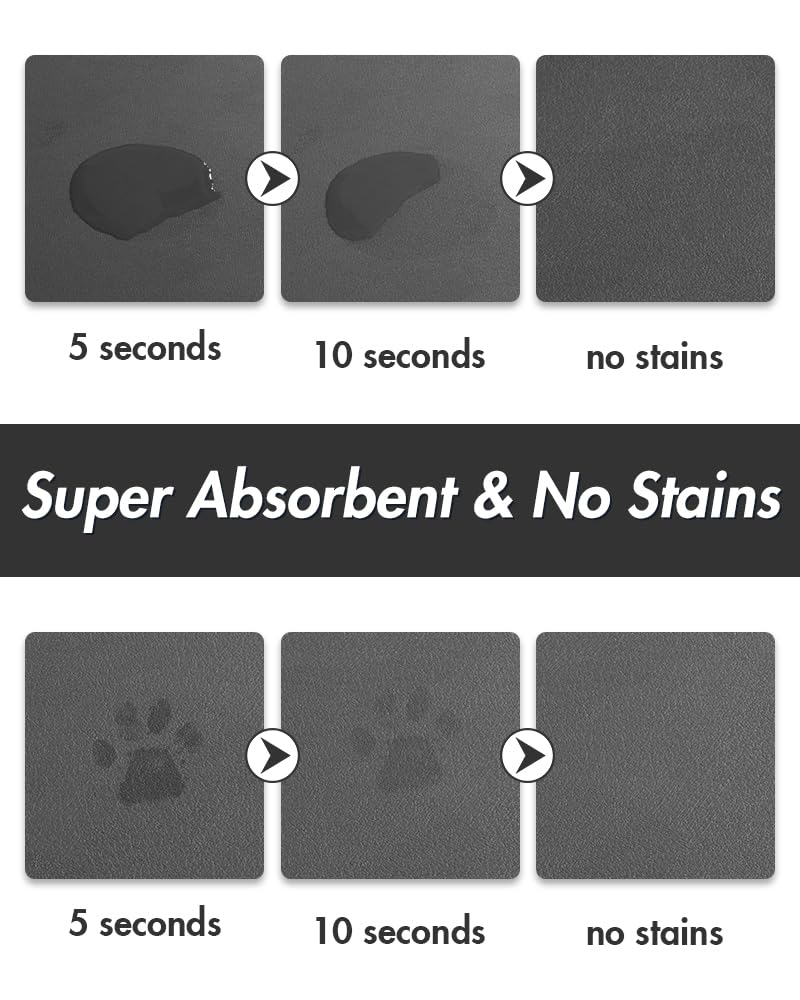 MontVoo-Absorbent Pet Feeding Mat-No Stains Pet Mat for Food and Water Bowl-Quick Dry Cat & Dog Food Mat Water Dispenser Mat-Pet Supplies Mat-Dog Water Bowl Mat for Messy Drinker,（Darkgrey,12"x19"）