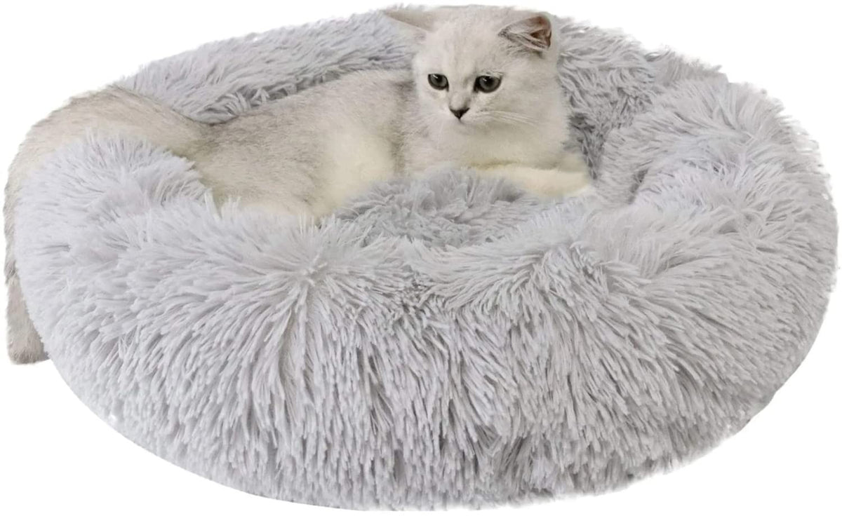 Purrfect Cat Beds - Washable 20 inches, Anti-Anxiety Round Plush Faux Fur, Thick Bottom (Purple, Medium) - Suitable for Indoor Cats & Small/Medium Dogs