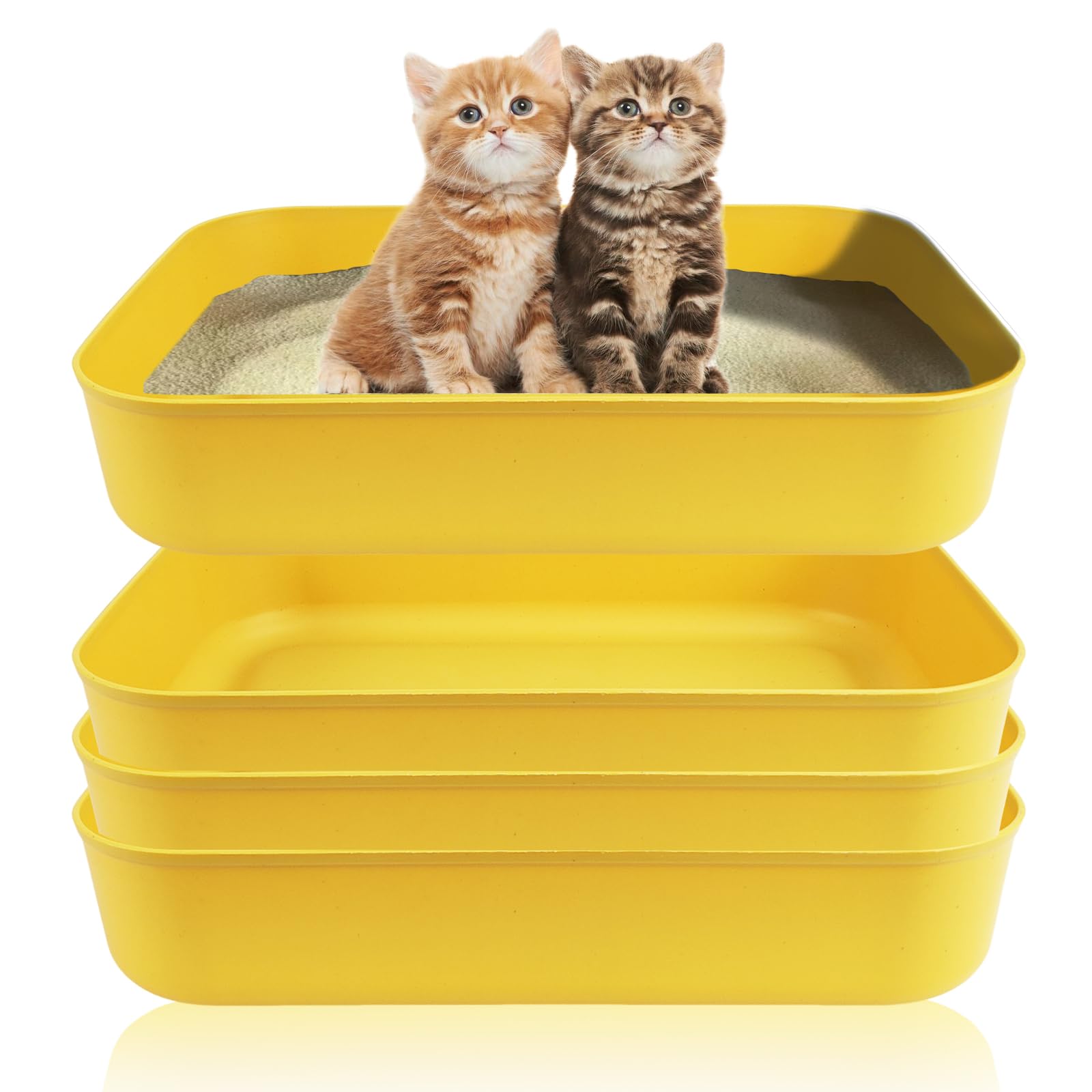 Small Litter Box, Plastic Kitten Litter Box, 13.9 x 9.8 x 3 Inch Open Litter Box for Small Pet, Easy to Clean (Yellow 4PCS)