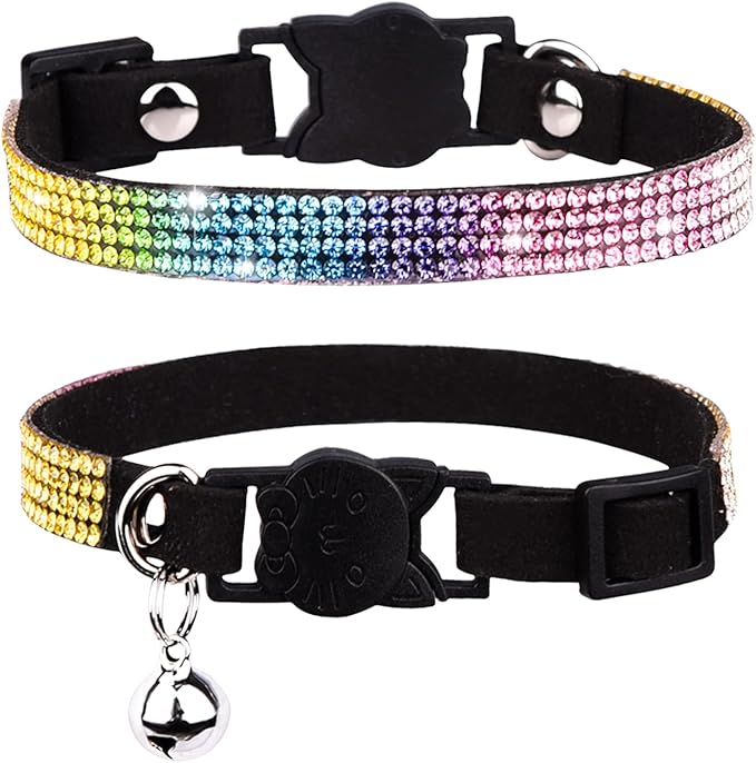 WDPAWS Cat Collar Breakaway Bling Diamond Rhinestone with Bell Adjustable for Cats and Kitten Girl boy (Purple)