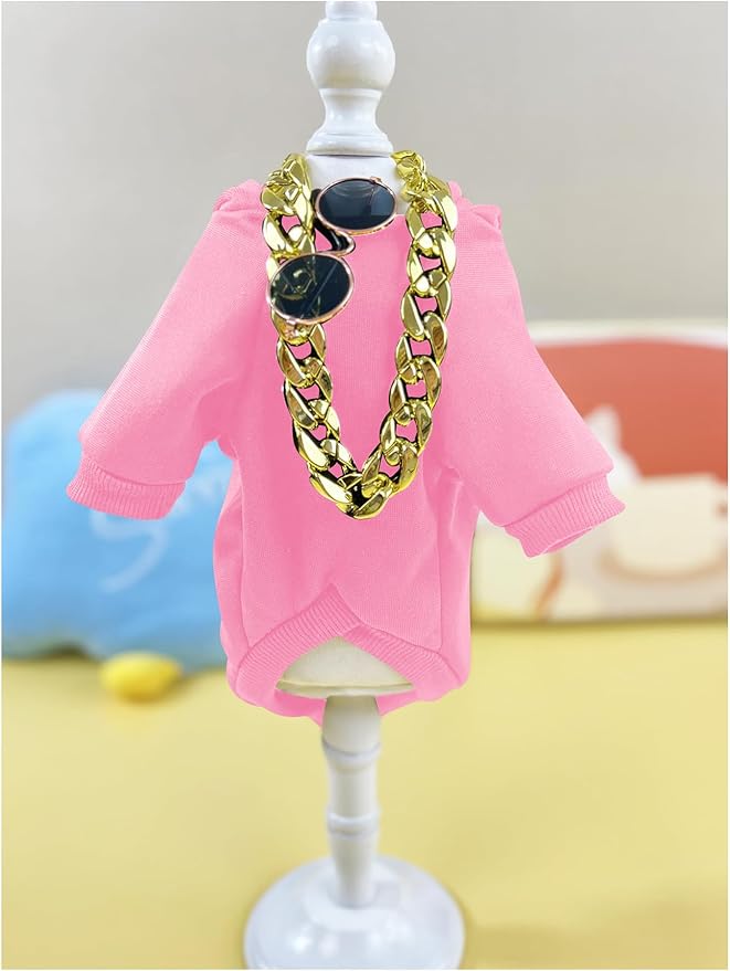 QWINEE 3Pcs Dog Hoodie Cat Apparel Dog Custume Set with Necklace and Sunglasses Pet Clothes for Puppy Small Medium Dogs Cats Light Pink Large