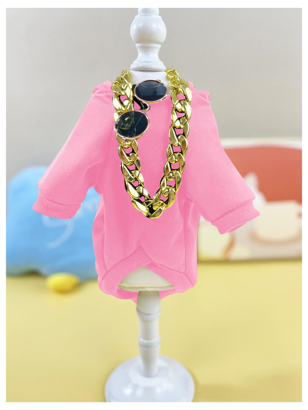 QWINEE 3Pcs Dog Hoodie Cat Apparel Dog Custume Set with Necklace and Sunglasses Pet Clothes for Puppy Small Medium Dogs Cats Light Pink Medium