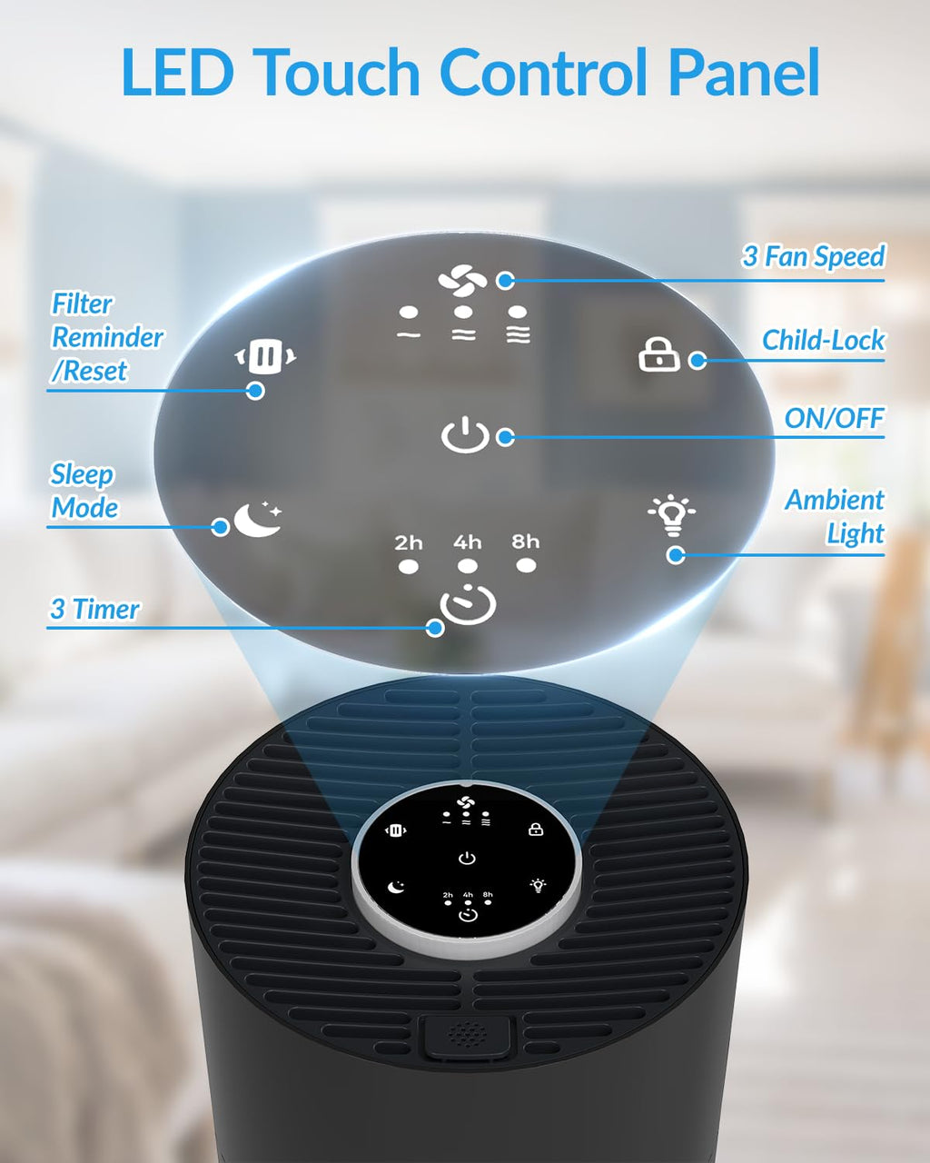 Air Purifiers for Home Bedroom, ADTARK Air Cleaner with 3-in-1 Filter, Sleep Mode & Aroma Function, 3 Light Modes, Room Air Purifier with 3 Timer for Office, Dorm, Hotel (Black)