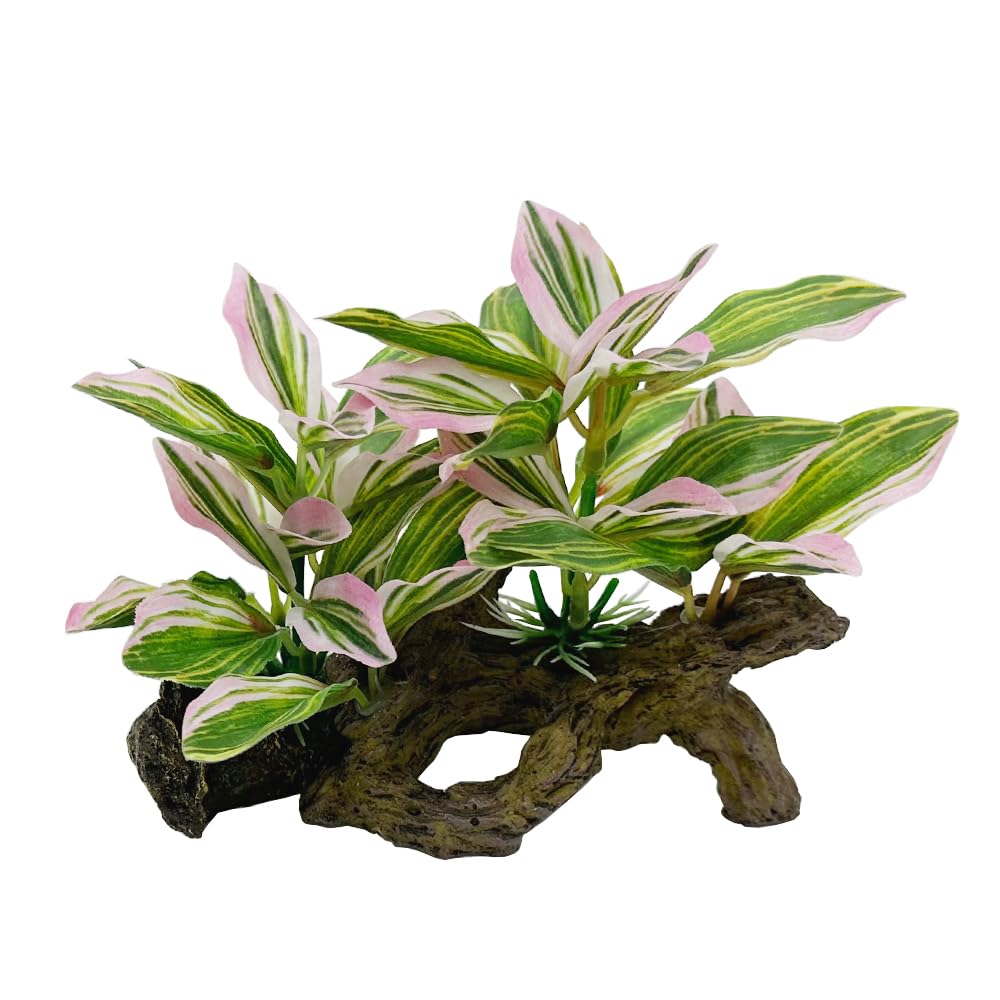Smoothedo-Pets Fish Tank Decorations Aquarium Decor Ornaments Betta Pink Leaf pad Hammock Artificial Driftwood Goldfish Bowl Accessories (Light Pink Set)
