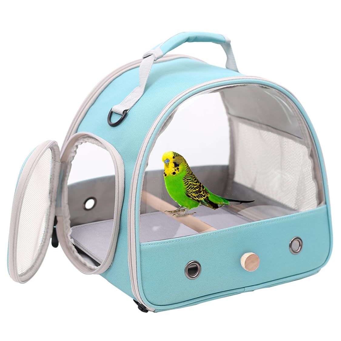 Bird Carrier, Portable Small Bird Parrot Parakeet Carrier with Standing Perch and Stainless Steel Tray, Side Access Window Collapsible (Black, Cylinder Design - Clear)