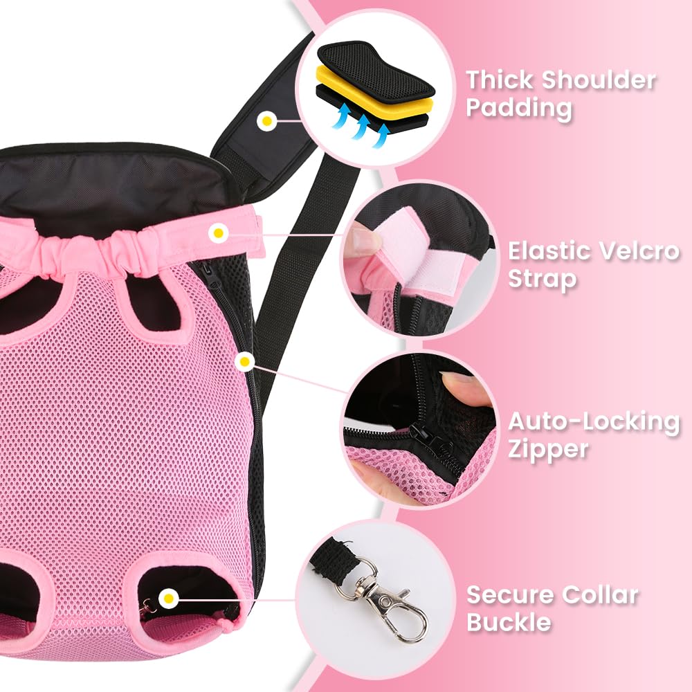 Mosago Dog Backpack Carrier, Front Chest Carrier for Small Dogs, Pink, XL