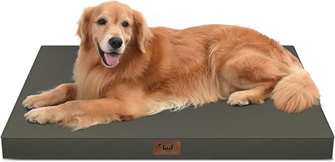Outdoor All Weather XL Dog Bed, Waterproof Dog Bed for Extra Large Dogs, Orthopedic Egg Crate Foam Pet Bed with Removable Washable Oxford Cooling Cover, 44x32 Inch, Brown