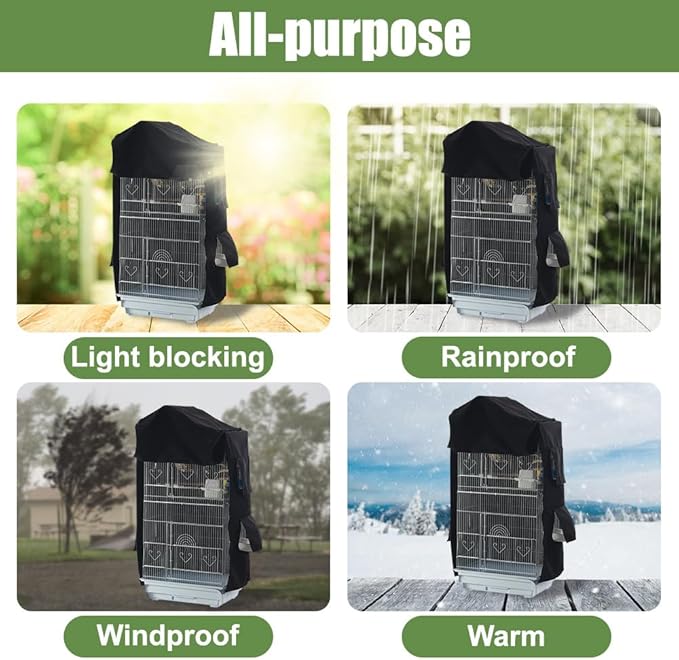 DONGKER Bird Cage Cover,Waterproof Bird Black-Out Cover Breathable with Zipper & Self-Adhesive Fastening for Parrot Parakeets Winter Windproofing & Warmth