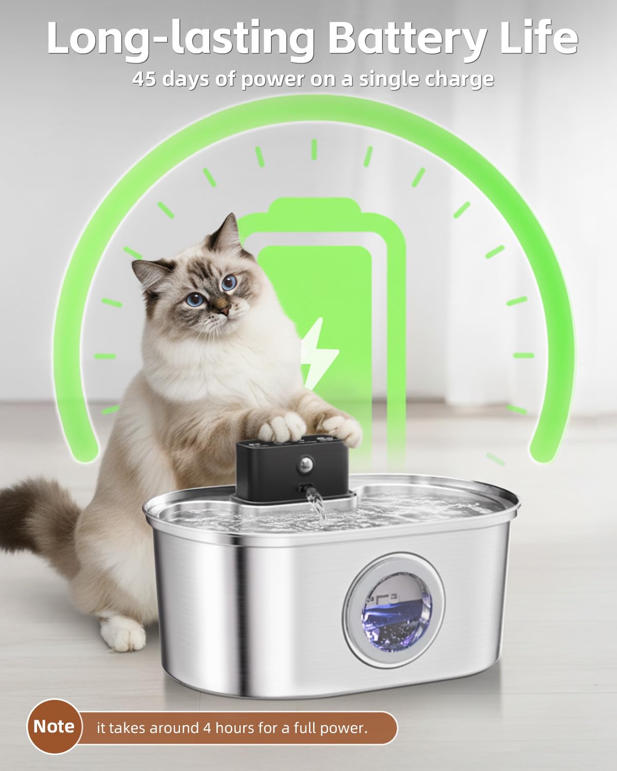 Emdoro Cordless 3.2L/108oz Stainless Steel Cat Water Fountain Pet Fountain