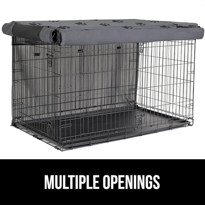 GORILLA GRIP Dog Crate Covers compatible with Amazon Basics Dog Crates, All Sides Open, Privacy Cover Fits 36" Wire Kennel, Breathable Mesh Windows, Light Reducing Puppy Training Cage Topper, Gray Paw