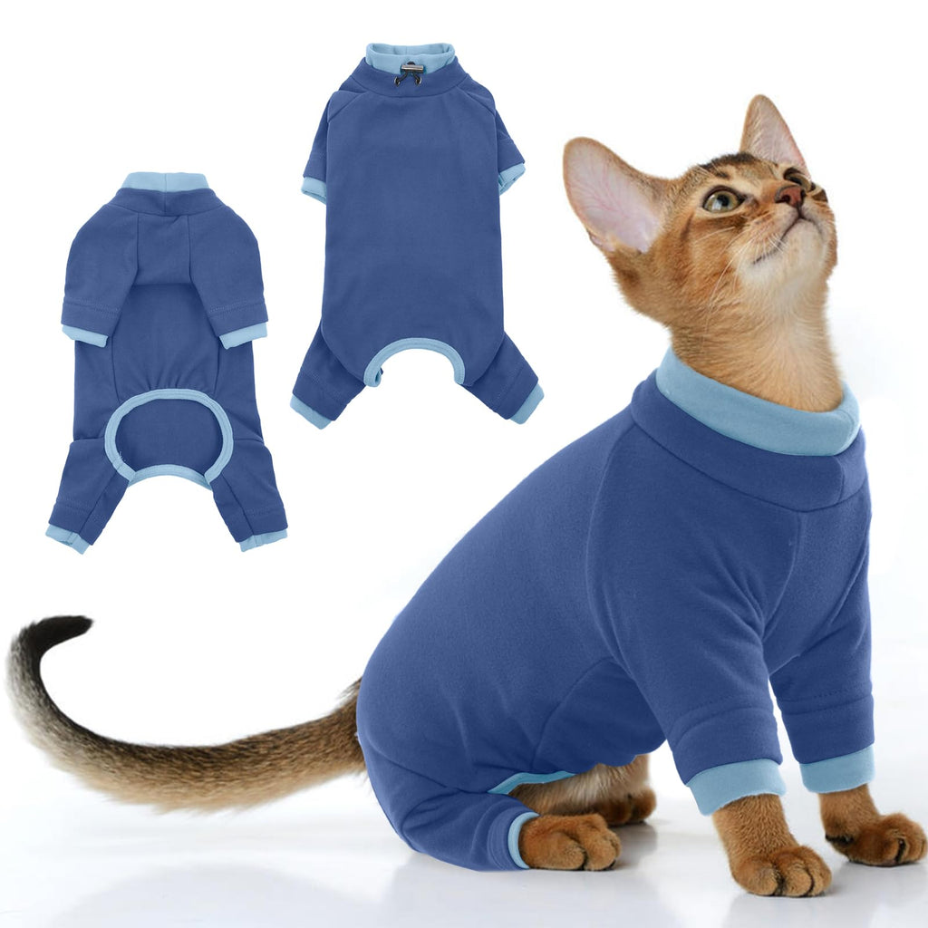 PUMYPOREITY Cat Hair Sticky Sweater, Recovery Suit - Breathable & Lightweight for Post-Surgery Protection, Cat Onsie Prevents Licking Wounds, Blue, 2XL