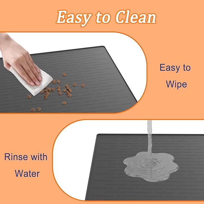 XXXXL Largest Pet Food Mat, 51.2"x25.6"(130cmx65cm) Silicone Dog Mats for Food and Water, Nonslip Pet Feeding Mats for Floors,Dog Cat Bowl Mat with Raised Edges, Lake Blue