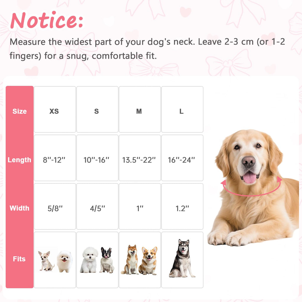 Astdogio Pink Bow Dog Collar, Adjustable Cotton Dog Collar for Small Medium Large Dogs, Cute Puppy Collars for Girl Female Dogs, Ideal for Gifts,Pet Accessory,M