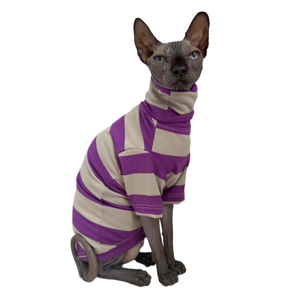 Vintage Stripes Sphynx Hairless Cats Turtleneck Shirt Cotton for Sphinx Cat