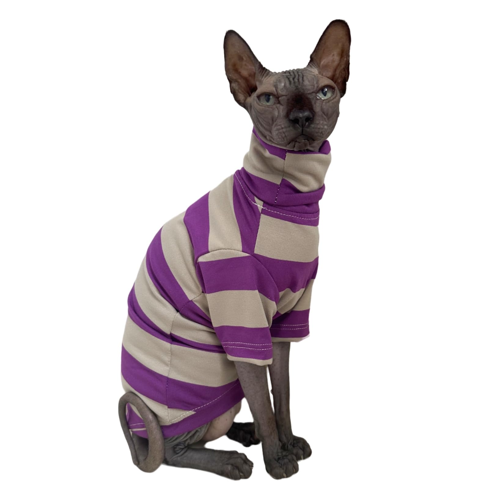 Vintage Stripes Sphynx Hairless Cats Turtleneck Shirt Cotton for Sphinx Cat