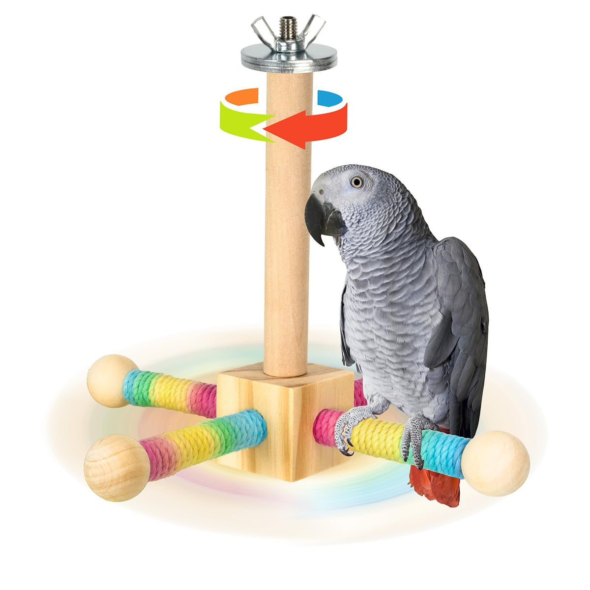 Agape 360° Rotating Bird Perch Stand, Wooden Parrot Exercise Toy